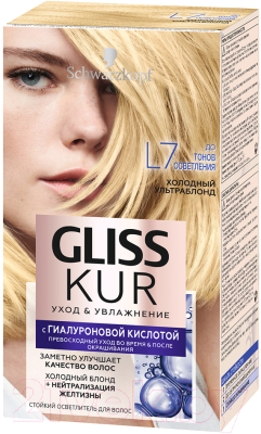 Крем-краска для волос Gliss Kur Уход и увлажнение c гиалуроновой кислотой L7 (осветлитель холод. ультра блонд)