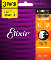 Струны для акустической гитары Elixir Strings 16544 11-52 Phosphor Bronze Nanoweb (3шт) - 