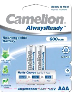 Комплект аккумуляторов Camelion AAA-600mAh Ni-Mh Always Ready BL-2 (2шт)