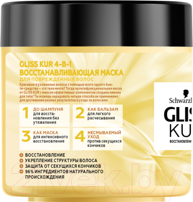 Маска для волос Gliss Kur Протеин+масло ши 4в1 восстанавливающая для поврежденных волос (400мл)