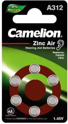 

Комплект батареек Camelion, ZA312 BL6 Mercury Free