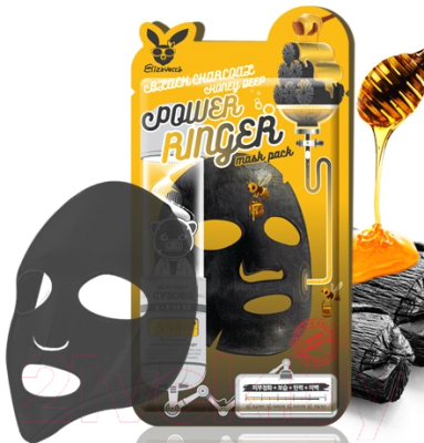 Набор масок для лица Elizavecca Black Charcoal Honey Deep Power Ringer Mask Pack тканевые (10шт)