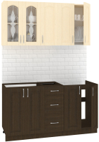 Кухонный гарнитур Кортекс-мебель Корнелия Ретро 1.5м без столешницы (венге светлый/венге) - 