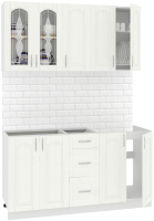 Кухонный гарнитур Кортекс-мебель Корнелия Ретро 1.5м без столешницы (ясень белый) - 