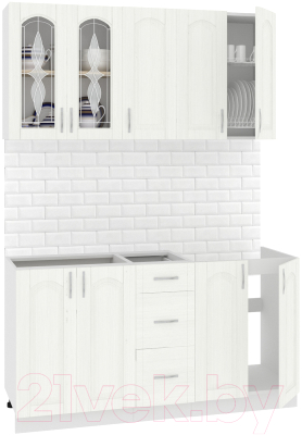 Готовая кухня Кортекс-мебель Корнелия Ретро 1.5м без столешницы (ясень белый)