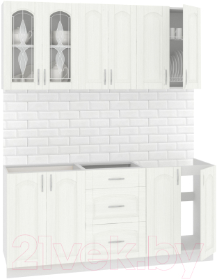 Кухонный гарнитур Кортекс-мебель Корнелия Ретро 1.7м без столешницы (ясень белый)