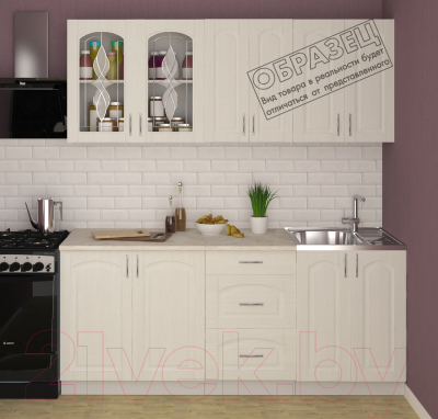 Готовая кухня Кортекс-мебель Корнелия Ретро 1.9м без столешницы (ясень белый)