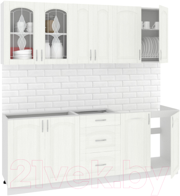 Готовая кухня Кортекс-мебель Корнелия Ретро 2.1м без столешницы (ясень белый)