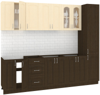 Готовая кухня Кортекс-мебель Корнелия Ретро 2.6м без столешницы (венге светлый/венге) - 