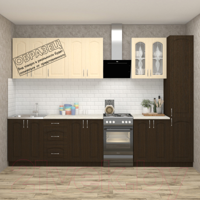 Кухонный гарнитур Кортекс-мебель Корнелия Ретро 2.6 без столешницы (ясень белый)