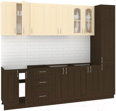 Готовая кухня Кортекс-мебель Корнелия Ретро 2.6м без столешницы (венге светлый/венге)
