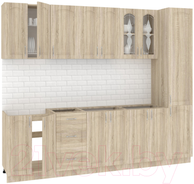 Готовая кухня Кортекс-мебель Корнелия Ретро 2.6м без столешницы (дуб сонома)
