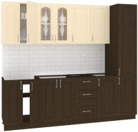 Кухонный гарнитур Кортекс-мебель Корнелия Ретро 2.4м без столешницы (венге светлый/венге) - 