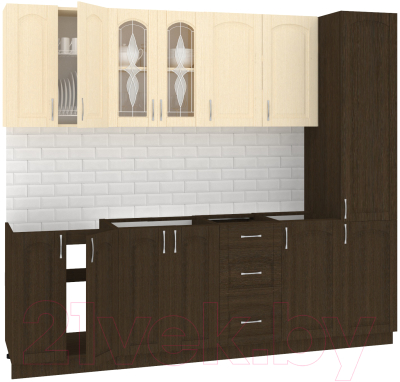 Готовая кухня Кортекс-мебель Корнелия Ретро 2.4м без столешницы (венге светлый/венге)
