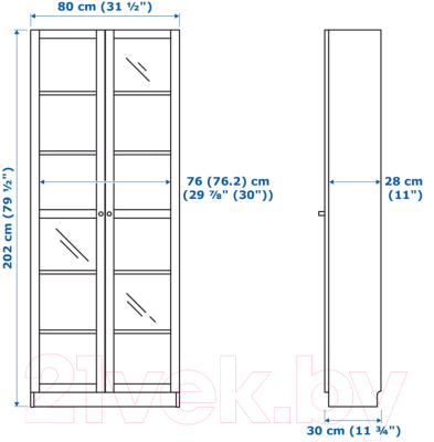 Шкаф с витриной Ikea Билли/Оксберг 092.435.51