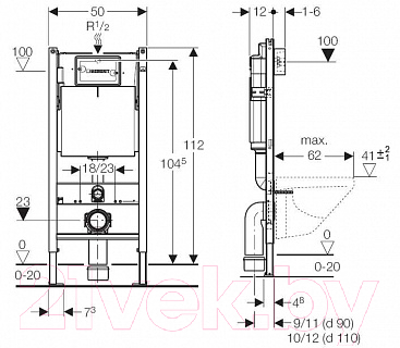 Унитаз подвесной с инсталляцией Sanita Luxe Attica SL D ATCSLWH0102 + 458.124.21.1