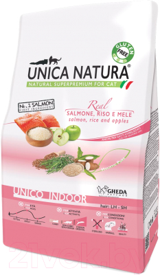 Сухой корм для кошек Gheda Petfood Unica Natura Indoor лосось, рис, яблоко (1.5кг)