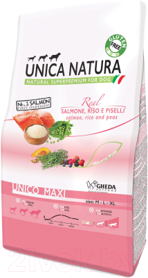 

Корм для собак Gheda Petfood, Unica Natura Maxi лосось, рис, горох