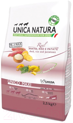 

Корм для собак Gheda Petfood, Unica Natura Maxi утка, рис, картофель