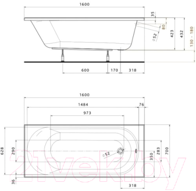 Ванна акриловая Kolo Opal 160x70 (с ножками и экраном)