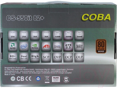 Блок питания для компьютера Inter-Tech Coba CS-550 IT 550W 82+ (80+ Bronze)