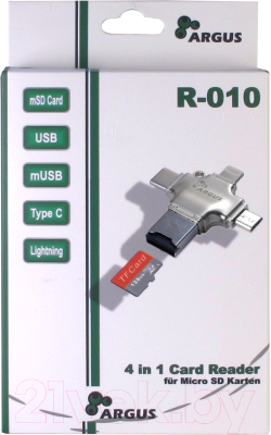 Картридер Inter-Tech Argus R-010 (Type-C/USB2.0/Micro-USB/Lightning)