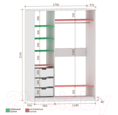 Шкаф-купе Кортекс-мебель Сенатор ШК11 Геометрия ДСП с зеркалом (береза/белый)