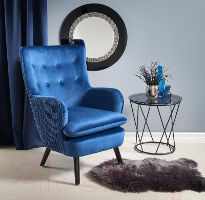 Кресло мягкое Halmar Ravel (темно-синий/черный) - Фото другой расцветки в интерьере 