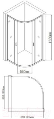 Душевой уголок Aquanet Полукруглый 90x90 / SE-900Q (узорчатое стекло)