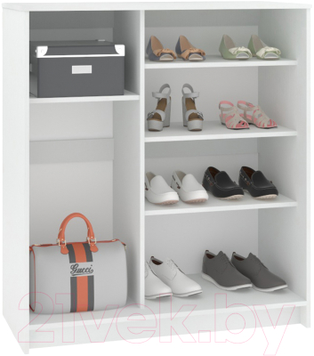 Шкаф для обуви Кортекс-мебель Сенатор ШК42 Классика ДСП с зеркалом (белый/береза)