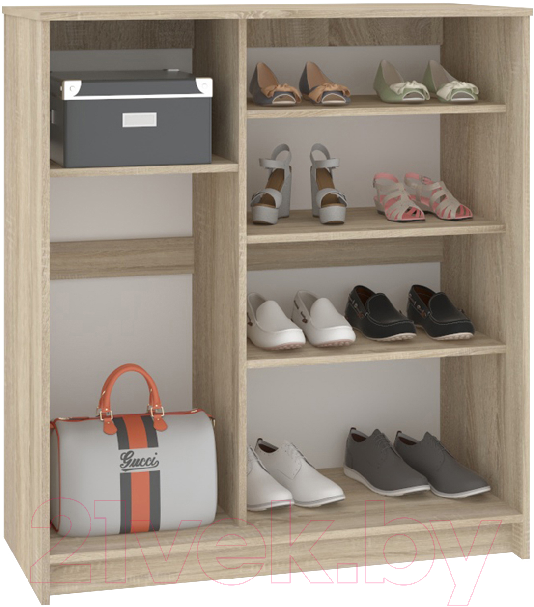 Шкаф для обуви Кортекс-мебель Сенатор ШК42 Классика зеркало (дуб сонома)