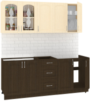 Кухонный гарнитур Кортекс-мебель Корнелия Ретро 2.0м без столешницы (венге светлый/венге) - 