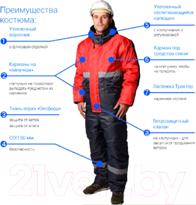 Комплект рабочей одежды ТД Артекс Новатор утепленный (р-р 60-62/170-176, серый/красный)