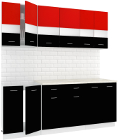 Готовая кухня Кортекс-мебель Корнелия Экстра 2.0м (красный/черный/марсель) - 