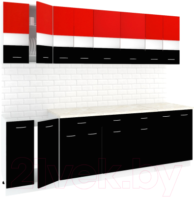 Готовая кухня Кортекс-мебель Корнелия Экстра 2.5м (красный/черный/мадрид)