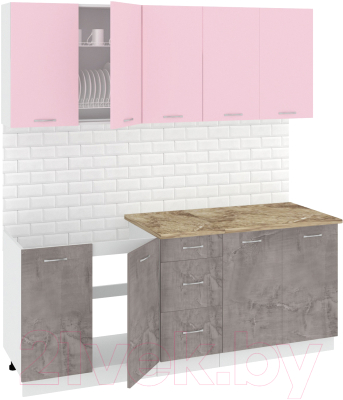 Готовая кухня Кортекс-мебель Корнелия Лира 2.0м (розовый/оникс/мадрид)