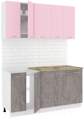 Готовая кухня Кортекс-мебель Корнелия Лира 1.6м  (розовый/оникс/мадрид)