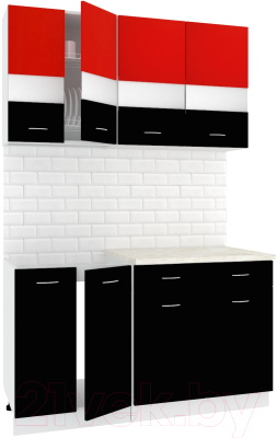 Готовая кухня Кортекс-мебель Корнелия Экстра 1.4м (красный/черный/мадрид)