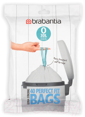 Пакеты для мусора Brabantia PerfectFit O 30л / 124846 (40шт, белый)