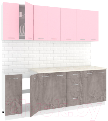 Готовая кухня Кортекс-мебель Корнелия Лира 2.2м (розовый/оникс/королевский опал)