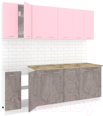 Кухонный гарнитур Кортекс-мебель Корнелия Лира 2.2м (розовый/оникс/мадрид)