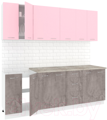 Готовая кухня Кортекс-мебель Корнелия Лира 2.2м (розовый/оникс/марсель)