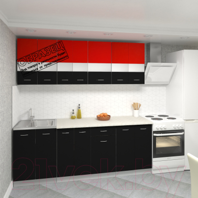 Готовая кухня Кортекс-мебель Корнелия Экстра 2.1м (красный/черный/мадрид)