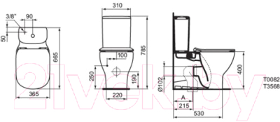 Унитаз напольный Ideal Standard Tesi AquaBlade T008201 + T352701 + T356801