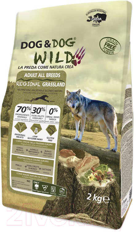 Сухой корм для собак Gheda Petfood Dog&Dog Wild Regional Grassland со свининой, ягненком и буйволом (2кг)