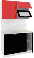 Готовая кухня Кортекс-мебель Корнелия Мара 1.2м (красный/черный/мадрид) - 