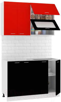 Готовая кухня Кортекс-мебель Корнелия Мара 1.2м без столешницы (красный/черный)