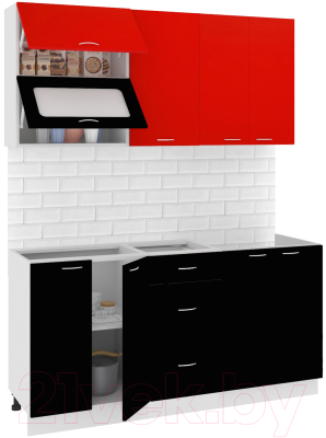 Готовая кухня Кортекс-мебель Корнелия Мара 1.6м без столешницы (красный/черный)