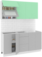 Кухонный гарнитур Кортекс-мебель Корнелия Мара 1.6м без столешницы (салатовый/серый) - 