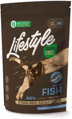 Сухой корм для кошек Nature's Protection Lifestyle Grain Free White Fish Sterilised / NPLS45801 (400г)